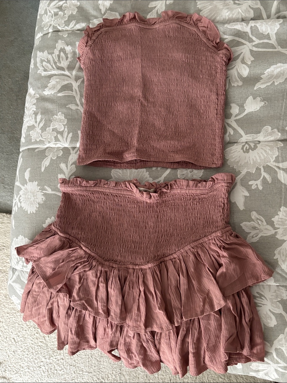 NWOT - Smocked Ruffle Tiered Skirt Set in Dusty Rose